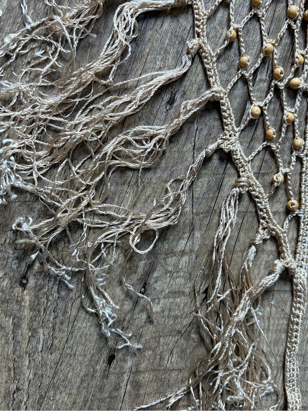 Boho Wooden Beaded Crochet Fringe Net Wrap Convertible Shawl Hip Scarf Festival - Picture 12 of 13